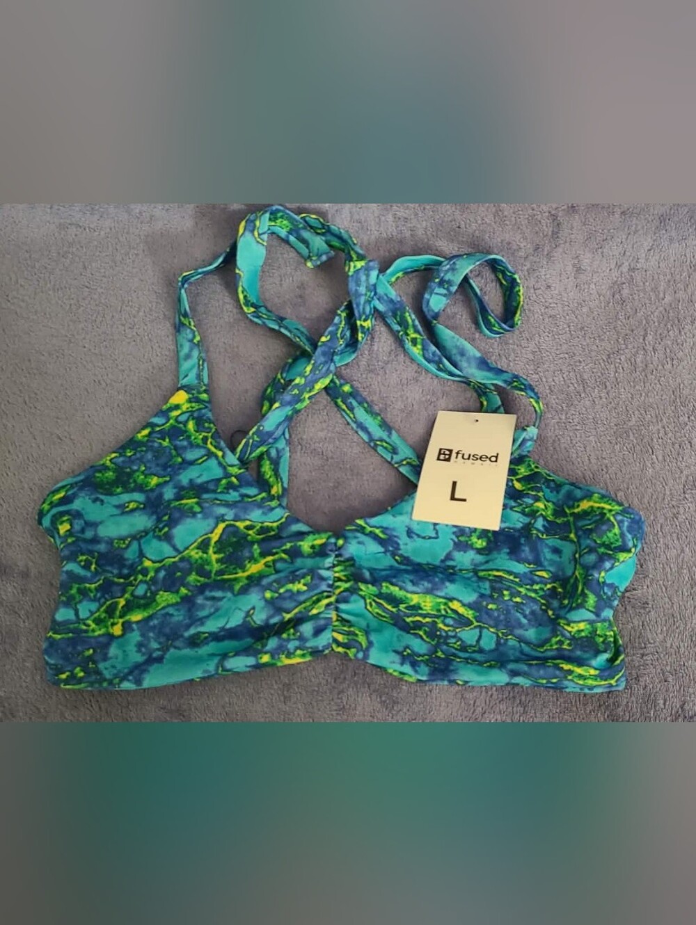 Fused Hawaii Strappy Top in Blue-Green Marble Print